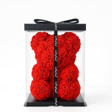 Imagem de Urso de Rosas Artificiais Vermelhas 25cm com Caixa de Presente – Presente Romântico para Namorada, Aniversário, Dia dos Namorados, Decoração Luxuosa