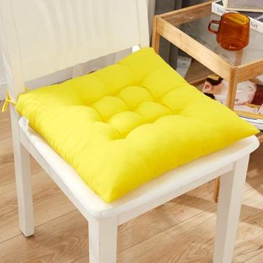 Imagem de Reyox Almofada quadrada para cadeira de poliéster com laços para cadeiras de cozinha, cadeiras de escritório, cadeiras de interior amarelo 40,6 cm x 40,6 cm conjunto de 6