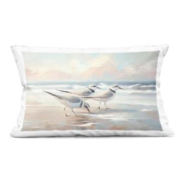 Imagem de Stupell Industries Sandpipers Under Warm Beach Sun Almofada impressa para ambientes internos, 35 x 18 x 50, azul