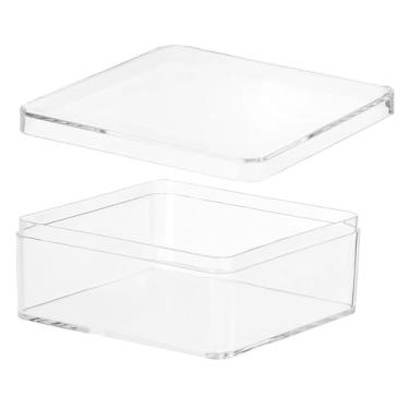 Imagem de PATIKIL Caixa de acrílico com tampa 8,5 cm x 8,5 cm x 3,5 cm, caixas de exibição de acrílico transparente organizadores de armazenamento de recipientes de cubo quadrado de plástico para exibição de