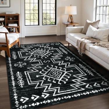 Imagem de Lahome Tapetes ocidentais pretos e brancos 12 x 18 cm para sala de estar, tapete asteca macio lavável para quarto, tapete marroquino envelhecido boho para sala de jantar, decoração de casa