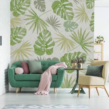 Imagem de Papel de Parede para Quarto Folhagem Palmeiras Verdes 6m²