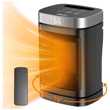 Imagem de Aquecedor Elétrico Portátil JIBUFI 1500W com Rotação de 70°, Controle Remoto e Aquecimento Rápido e Seguro