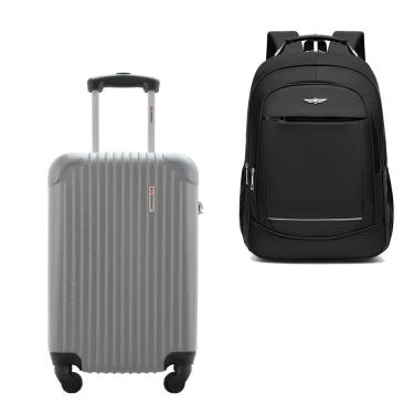 Imagem de Kit Mala de Bordo 10kg Viagem Rígida Rodas 360º ABS Cadeado Segredo Gladiador A2MB com Mochila Executiva Notebook 102