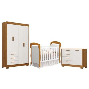 Imagem de Quarto de Bebê Zaki e Berço Americano Danny Branco Acetinado Savana - 