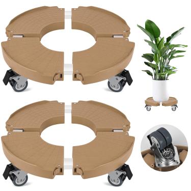 Imagem de ToLanbbt Pacote com 2 suportes para plantas com rodas de 360° ajustáveis 38.1-56 cm, carrinhos de plantas grandes resistentes com rodízios, capacidade de 200 kg para plantador grande, vaso de jardim