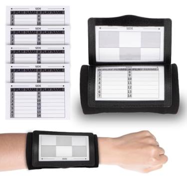 Imagem de Lebared Pulseiras de futebol com 5 cartas de playbook, pulseiras esportivas de PVC transparente para jovens e adultos, pulseiras de futebol com bandeira 5on5, faixas de braço QB para quarterback