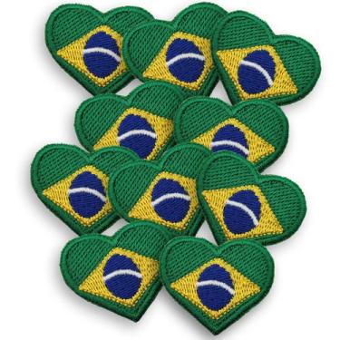 Imagem de Kit 10 Patch Brasil Coração Termocolante Aplique 4x3cm - Sete Sete Esp