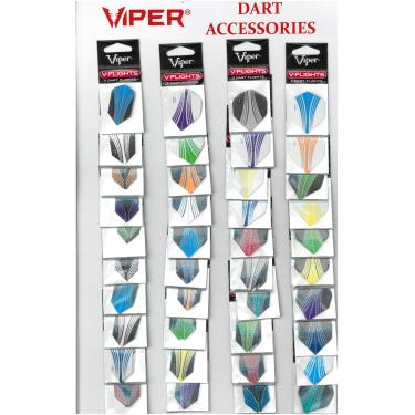 Imagem de Viper Voos de dardos sortidos em cartão de exibição: 40 conjuntos de voos mistos (padrão e fino), 120 peças