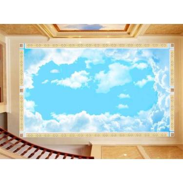 Imagem de Papel De Teto Céu Azul Nuvens Moldura Impressa 3,5M Rof27 - Você Decor