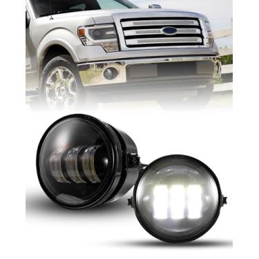 Imagem de Faróis de neblina redondos de 10,16 cm compatíveis com Ford F-150 2X30W CREE 2011-2014 Faróis de neblina com luz de LED para dirigir, luz de passagem, lente fumê