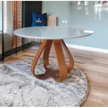 Imagem de Mesa de Jantar Cebola Redonda 1,08 M Tampo Laqueado C/vidro Off White 