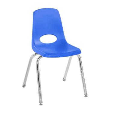 Imagem de Cadeira escolar 40,6 cm, assento empilhável para estudantes com pernas de aço cromado e deslizadores giratórios; para sala de aula, escola em casa ou escritório - azul, 11560-BL