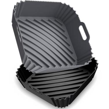 Imagem de Viretec Pacote com 2 forros de silicone para fritadeira a ar, sacos de cesta quadrados reutilizáveis para fritadeira de ar de 4 a 7 litros, bandeja de silicone para fritadeira a ar para ninja, cosori
