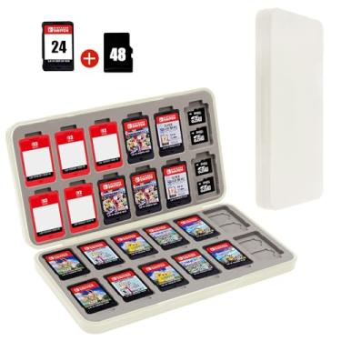 Imagem de FYY Suporte Para Estojo De Jogos Nintendo Switch - Cartucho Cáqui Com 24 Compartimentos Cartões E 48 Micro Sd, Capa Rígida, Revestimento Silicone