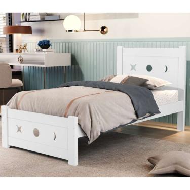 Imagem de Cama Solteiro Padrão 100% Mdf Decorativa Resistente Estrado Madeira Branco