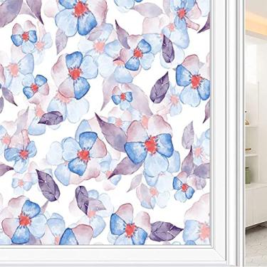 Imagem de Película de janela de privacidade de flores, textura de estilo floral, filme de vidro para sala de estar e escritório em casa, L90 x C 190 cm
