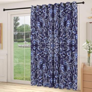 Imagem de Divisória de parede para sala de inverno, estilo de pintura chinesa, estampa temática de entrelaçamento floral tradicional, para sala de estar ou quarto, L 236 x C 274 cm, azul violeta escuro