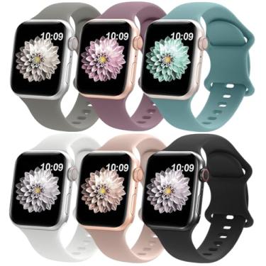 Imagem de RQQ Pacote com 6 pulseiras esportivas de silicone líquido compatíveis com Apple Watch séries 11, 10, 9, Ultra, 8, 7, 6, 5, 4, 2, 1 SE 3, 6, 5, 4, 2, 1 e SE 3, 6