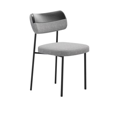 Imagem de Cadeira Estofada Mila Para Sala Jantar Gourmet em Aço-Curíssimo Preto-Linho Cinza-EdeCasaMoveis