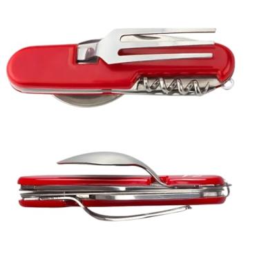 Imagem de CANIVETE ESTILO MILITAR SUIÇO COM GARFO E COLHER VERMELHO LINDISSIMO