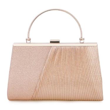 Imagem de VALTESSA Bolsa de noite clutch feminina dourada com alça superior com glitter fosco para festa de formatura e casamento, A - Ouro, Medium