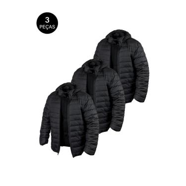 Imagem de Kit 3 Jaquetas Puffer Nylon Reforçada Bobojaco Capuz Removível Masculino-Masculino