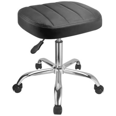 Imagem de JOSTZHXIN Banqueta giratória quadrada preta com altura ajustável, banco com rodinhas para trabalho, spa, loja, massagem, escritório, tatuagem, spa, loja, cadeira