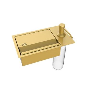 Imagem de Porta Esponja Com Dispenser Detergente De Embutir Dourado - HZ