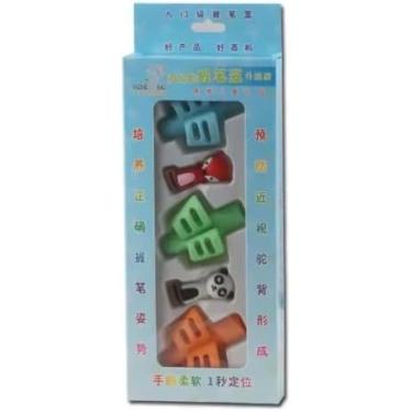 Imagem de Kit Adaptador Escrita Infantil Apoio Lápis 3 Dedos TEA TDAH Ansiedade Motricidade Fina Correção Postural Pegada Ergonômica Educacional Inclusiva 5 Peças (Azul)