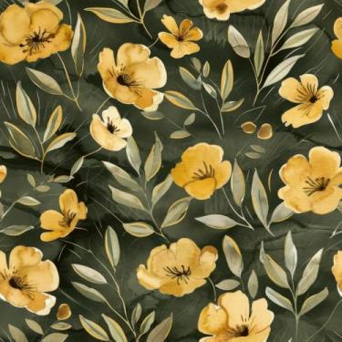 Imagem de Papel de parede floral amarelo, papel de parede autoadesivo floral verde/amarelo para sala de estar, quarto, banheiro, armário de parede