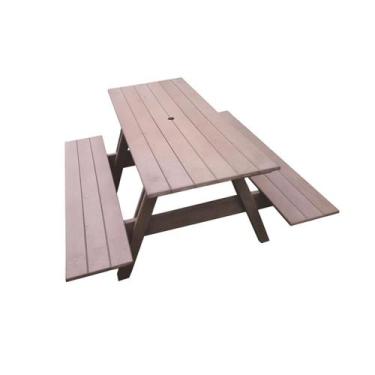 Imagem de Mesa de piquenique em madeira plástica maciça marrom com furo para gua