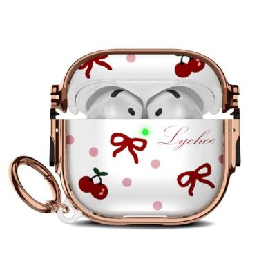 Imagem de Maxjoy Capa fofa para AirPods 4 2024 com trava de segurança, capa compatível com vermelho Bow Cherry AirPod 4ª geração para mulheres com chaveiro - transparente