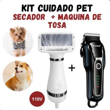 Imagem de KIT PET SHOP Máquininha Tosa KEMEI 1991 + Secador ergonômico 110V - LI