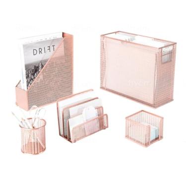 Imagem de BLU MONACO Conjunto De 5 Organizadores Mesa Em Ouro Rosa Com Artigos Escritório Fofos - Organizador Arquivos Suspenso, Porta-Revistas, Porta-Canetas, Acessórios Para Classificação Cartas E Notas Ade