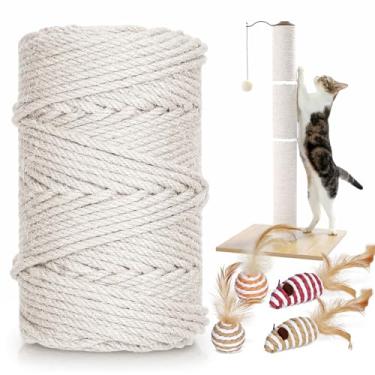 Imagem de Corda de sisal branco de 80 m para arranhador de gatos, corda de 5 mm de espessura para arranhar gatos, substituição de árvore de gato, projetos de artesanato faça você mesmo, corda de cânhamo de juta