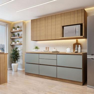 Imagem de Cozinha Completa Modulada 4 Peças 6 Portas 4 Gavetas com Rodapé Norten Marrom/Verde