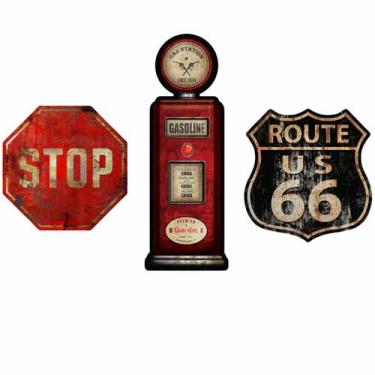 Imagem de Kit Placas Decoração Stop, Gas Station E Route 66 Trânsito - Cia Laser