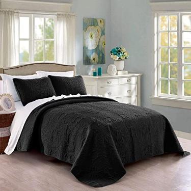 Imagem de Pure Bedding Conjunto de colcha King/Cal King/California King Size Preto - Colcha grande - Cobertor leve de microfibra macia para todas as estações - 3 peças inclui 1 colcha e 2 fronhas, estampa