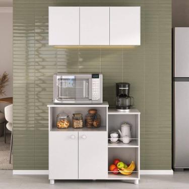 Imagem de Kit Armário De Cozinha Aéreo 93cm Com Balcão Multiuso Fruteira Multimóveis Mp2283 Branco
