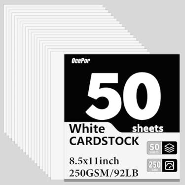 Imagem de 50 folhas de cartolina branca 8,5 x 11, 42 kg/250 g/m², papel grosso para impressora, cartolina pesada para convite, currículo, certificado, cartões de visita, escritório