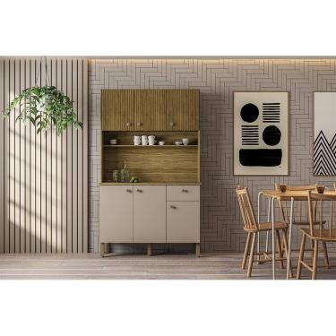 Imagem de Cozinha Compacta Kits Paraná Style 6 Portas 1 Gaveta Ripado Freijó Puxador Inox Pés Reguláveis