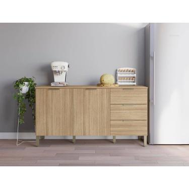 Imagem de Balcão Kits Paraná 1600 Glam 2 Portas 3 Gavetas Painel Ripado Freijó Vanilla