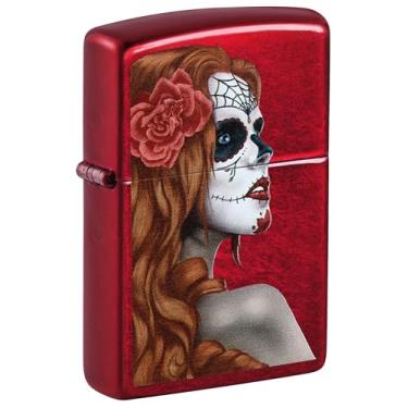 Imagem de Zippo Isqueiro À Prova De Vento Dia Dos Mortos Menina Candy Apple Red Acabamento Translúcido
