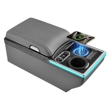 Imagem de Coverado Console central, console central de banco universal com carregamento sem fio e suporte de copo e 7 modos de luz, organizador de carro do banco traseiro do caminhão, caixa de apoio de braço