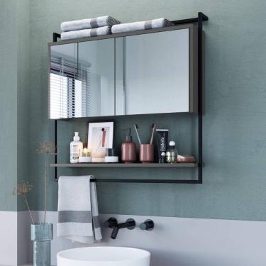 Imagem de Espelho Armário Banheiro Prateleira Espelheira Com Toalheiro