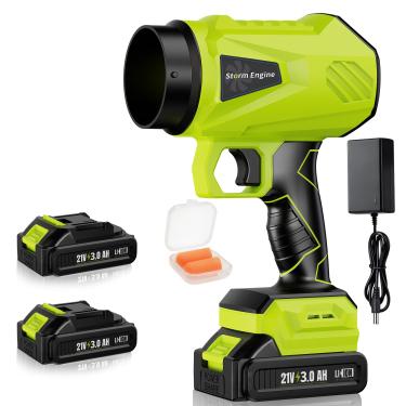 Imagem de RICIVI Soprador de folhas sem fio, 2 baterias de 21 V 3000 mAh, velocidade leve e ajustável, potência de 500 W, 464 CFM, 50.000 RPM, ideal para limpeza de quintal e jardim