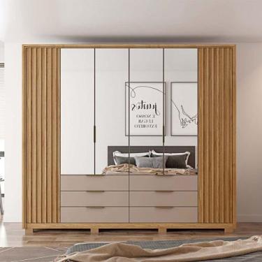 Imagem de Guarda Roupa Essence Casal Ripado 6 Portas de bater com 4 Espelhos e 6