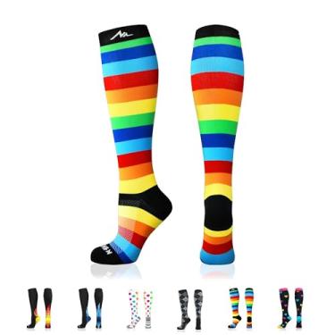 Imagem de Meias de compressão Newzill US Olympic Fencer recomendado para homens e mulheres 20-30 mmHg, Rainbow Stripes, Medium