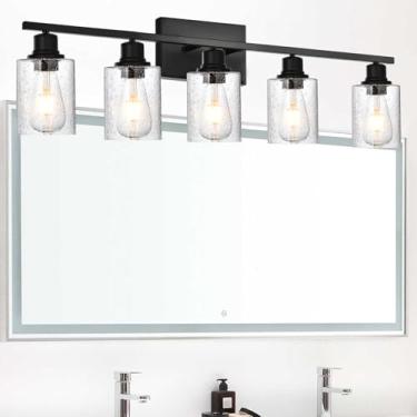 Imagem de PENDRION Luminária de parede 3 arandelas de parede pretas claras vintage industrial com vidro semeado transparente, iluminação moderna para banheiro luminária de corredor lâmpada de parede para